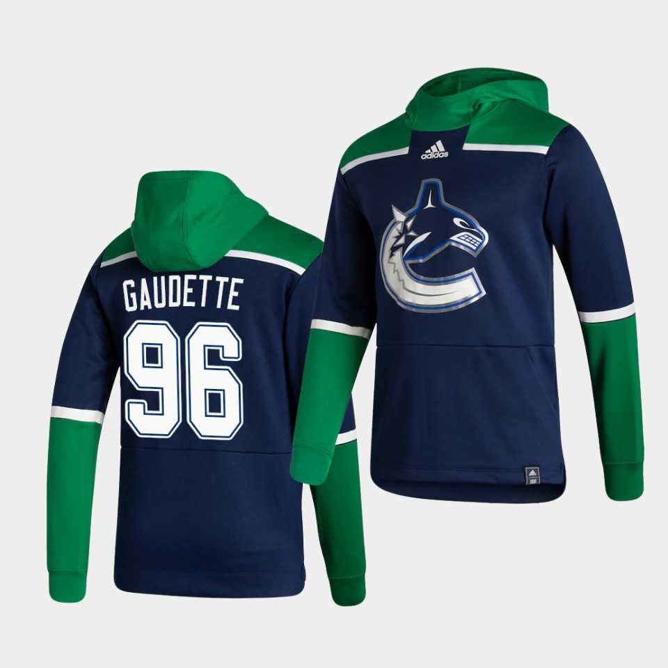 Men Vancouver Canucks 96 Gaudette Blue NHL 2021 Adidas Pullover Hoodie Jersey